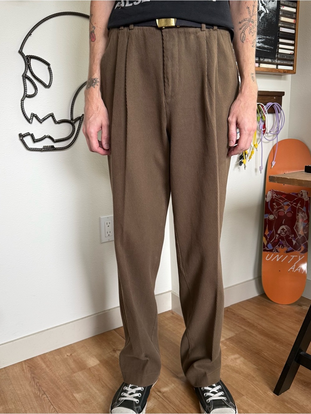 Vintage 2000s Ribbed Brown Trousers The Territory Ahead ~ 35 x 34